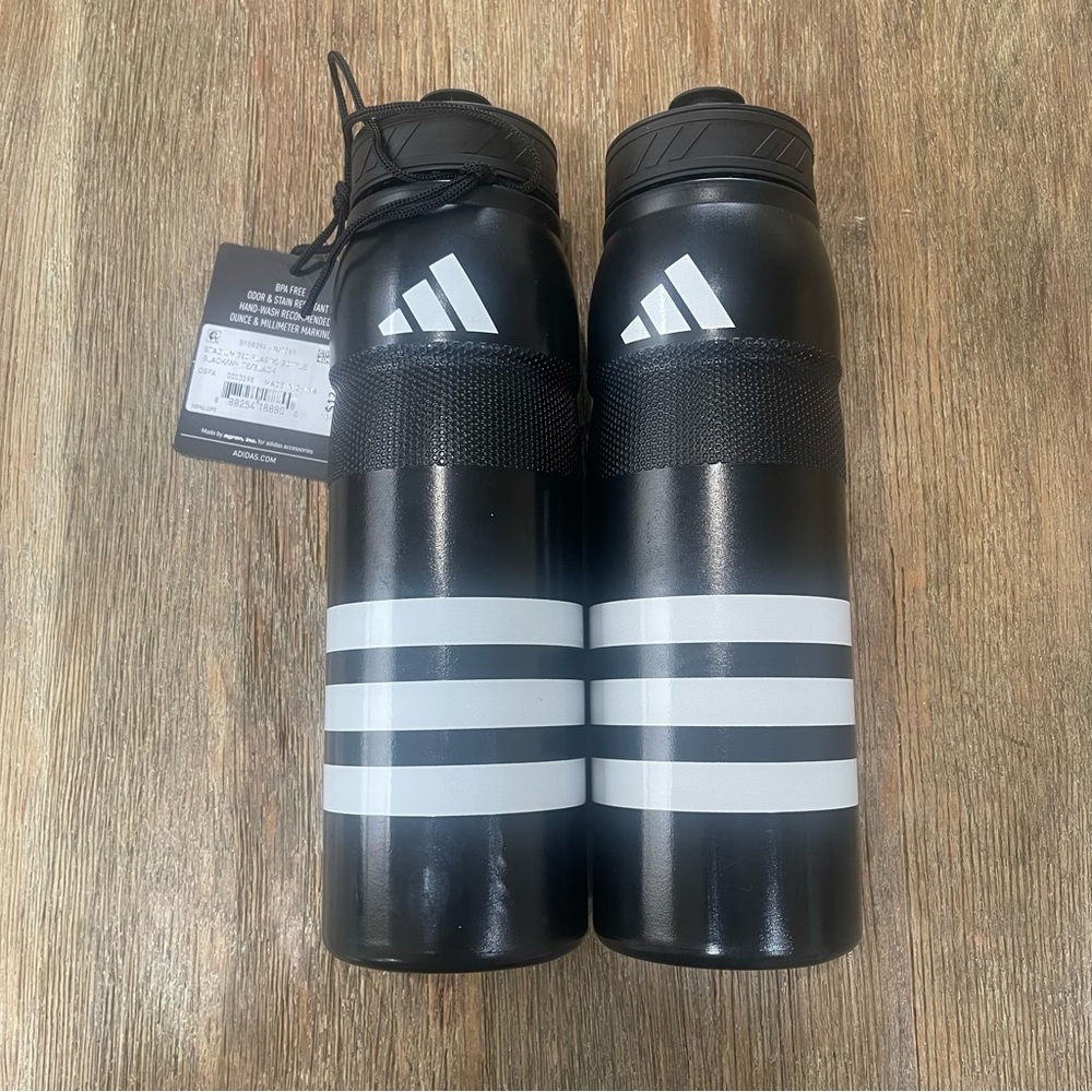 NWT Adidas Black & White Striped Sports Water Bottle! BPA Free. 26 oz.